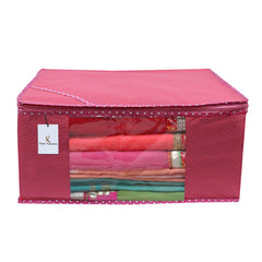 Kuber Industries 6 Piece Non Woven Fabric Saree Cover Set with Transparent Window, Extra Large, Pink-CTKTC031873