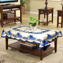 Kuber Industries Flower Printed Home Decorative Luxurious 4 Seater Cotton Center Table Cover/Table Cloth, 40"x60" (Cream & Blue)-44KM040