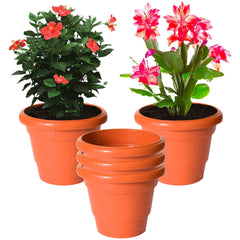 Kuber Industries Solid 2 Layered Plastic Flower Pot|Gamla for Home Decor,Nursery,Balcony,Garden,8"x 6",Pack of 5 (Orange)