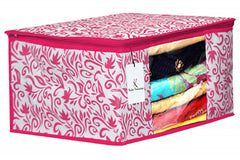 Kuber Industries Leaf Design Non Woven 6 Pieces Saree Cover and 6 Pieces Underbed Storage Bag, Cloth Organizer for Storage, Blanket Cover Combo Set (Pink) -CTKTC038666