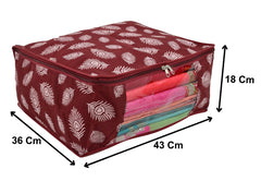 Heart Home Leaf Printed Saree Cover/Clothes Organiser For Wardrobe With Transparent Window, Pack of 6 (Maroon)