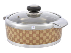 Heart Home Check Printed BPA Free Food Grade Inner Stainless Steel Casserole Keeps Chapati, Food, Curry With Toughened Glass Lid, 1500ml- Pack of 2 (Brown)-HS42KUBMART25024