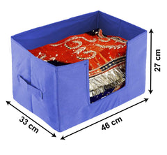 Heart Home Non-Woven Foldable Saree Stacker, Wardrobe Organizer, Storage Bin With Handle- Pack of 2 (Blue)-HS43HEARTH26422