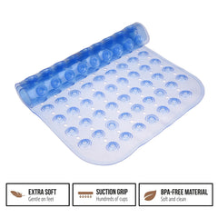 Heart Home Bath Mat | PVC Bathroom Mat | Shower Bath Mat | Transparent Round Floor Tub Mat | Foot Massager Mat | Anti-Skid Shower Mat with Drain Holes | Pack of 2 | Blue