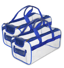 Kuber Industries Large Size 2 Crystal Clear Plastic Cosmetic Bags Travel PVC Vinyl Toiletry Bag, Zipper Large Transparent Waterproof Make-Up Case Organizer Bag (Blue)