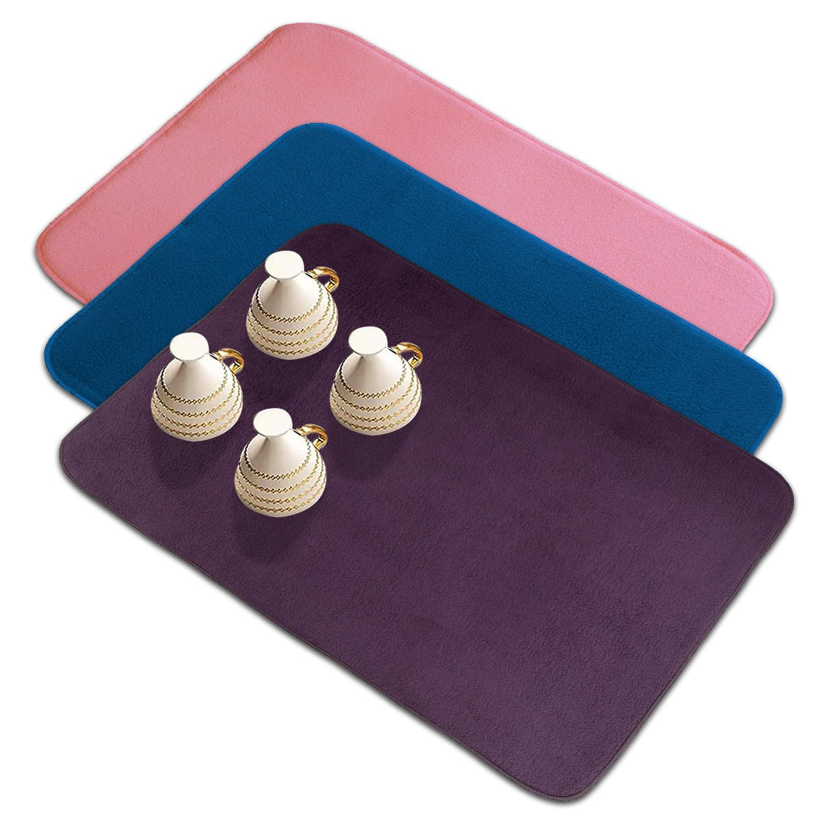 Kuber Industries Dish Dry Mat | Microfiber Drying Mat | Reversible Kitchen Drying Mat | Absorbent Mat | Kitchen Dish Dry Mat | 50x70 | Pack of 3 | Multi