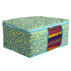 Kuber Industries Metalic Print 2 Piece Non woven Saree Cover Set (Green)