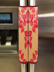 Kuber Industries Leaf Design PVC 2 Pieces Fridge/Refrigerator Handle Cover (Gold & Red) CTKTC33598