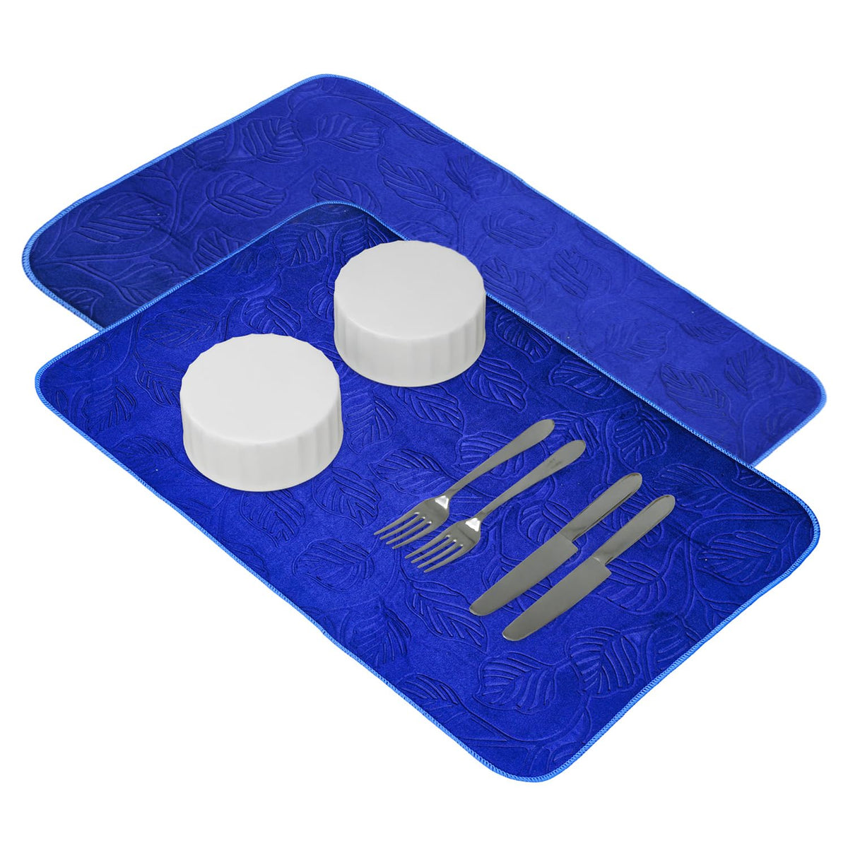 Heart Home Dish Dry Mat | Microfiber Drying Mat | Kitchen Drying Mat | Self Dish Dry Mat | Water Absorbent Kitchen Mat | Embossed Dish Dry Mat | 50x70 | Pack of 2 | Blue