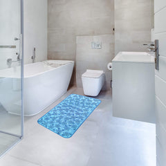 Kuber Industries Flower Design Bath Mat with Suction Cups (Blue, Polyvinyl Chloride, Standard)