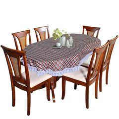 Kuber Industries Check Printed PVC 6 Seater Oval Shape Table Cover, Protector with White Lace Border, 60"x90" (Maroon)