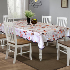 Heart Home Flower Printed Home Decorative Luxurious 6 Seater Soft Cotton Dinning Table Cover/Table Cloth- 60"x90" (Cream)-50HH01748