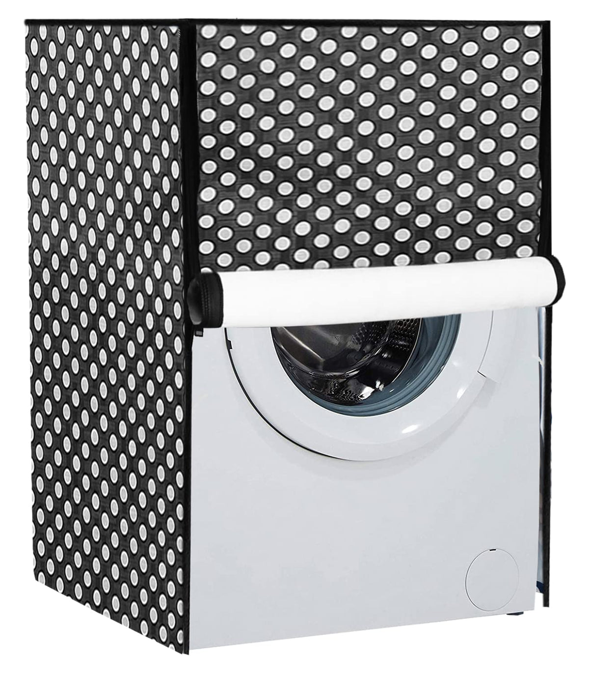 Heart Home Dot Printed PVC Front Load Water Proof, Dust Proof, Moisture Proof Washing Machine Cover (Black)