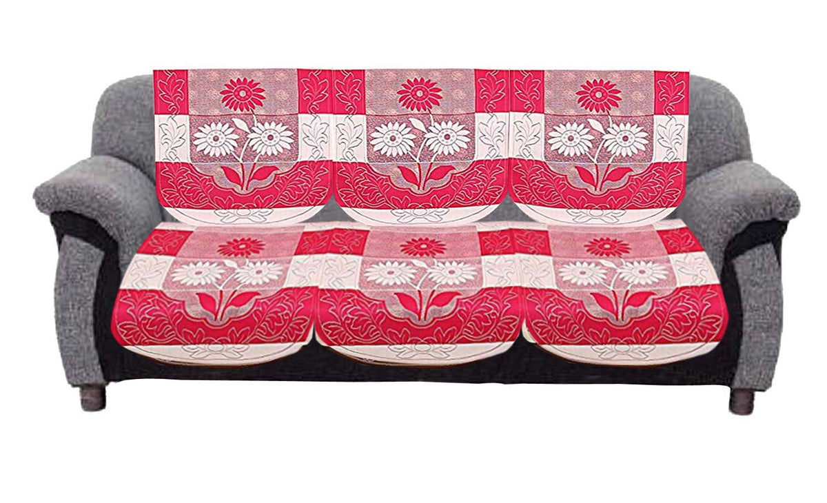 Kuber Industries Flower Cotton 2 Piece 3 Seater Sofa Cover (Pink) - CTKTC22246