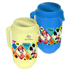 Heart Home Mickey Minnie Print Unbreakable Plastic Water Jug with Lid for Home, Kitchen, Office 2 Liter Pack of 2 (Cream & Blue)