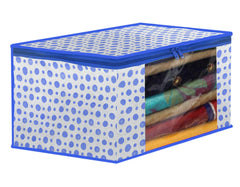 Heart Home Dot Printed Non-Woven Saree Cover, Cloth Organizer, Wardrobe Organiser With Tranasparent Window- Pack of 6 (Blue)-46HH0498