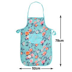 Heart Home Flower Printed Oil Stain Resistant Cooking Kitchen Apron for Men Women with 1 Front Pocket- Pack of 3 (Green)-50HH0716