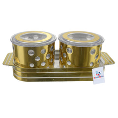 Heart Home Pearl Wooden Design Plastic Serving Tray with 2 Multipurpose Snacks/Dry Fruit Air Tight Bowls with Lids (Set of 3, Gold)-HEART11085