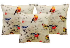 Kuber Industries Bird 3 Piece Jute Cushion Cover - 16"x16", Cream