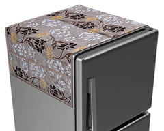 Kuber Industries Floral Print Polyester Fridge Top Cover, Protect for Scratches with 6 Utility Side Pockets (Light Brown)