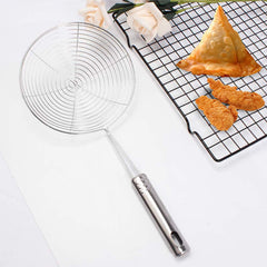 Heart Home Puri Strainer|Stainless Steel Jhar for Cooking & Frying|Versatile Deep Fry Chalni with Handle for Kitchen|20 cm|Pack of 3 (Silver)
