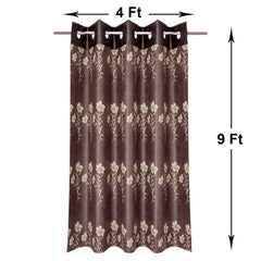 Heart Home Faux Silk Decorative 9 Feet Long Door Curtain | Floral Print Blackout Drapes Curtain with 8 Eyelet for Home & Office, Pack of 2 (Light Brown)