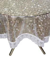 Kuber Industries PVC Waterproof 3D Coin Design 4 Seater Round Table Cover with Silver Lace,150 x 150 x 1 CM (Silver)-CTKTC3547,Pack of 1