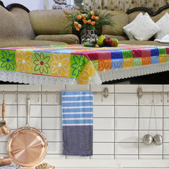 Kuber Industries Table Cloth and Kitchen Towel Set | Table Cover(152 x 102 x 1 CM) | Antibacterial Hand Napkins Perfect for Kitchen Cleaning Set of 4 (Multicolor)