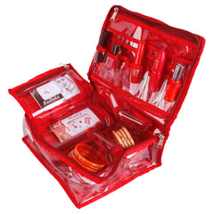 Heart Home PVC Laminated Satin Jewellery Organizer For Watches, Bracelets, Bangles, Small Jewellery With 4 Pouches (Red)