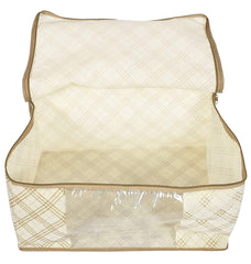 Heart Home Tartan Design Non-woven Sarees, Clothes Cover/Organizer With Transparent Window- Pack of 12 (Beige)-44HH0376
