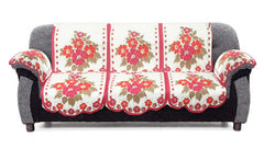 Kuber Industries Flower Design Cotton 5 Seater Sofa Cover Set with 6 Pieces Arms Cover and 1 Center Table Cover (Set of 17, White & Pink, Standard)