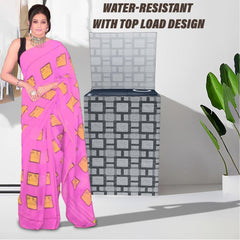 Heart Home Washing Machine Cover | Big Check Washing Machine Cover | Soft PVC | Top Load Semi-Automatic Washing Machine Cover | Gray