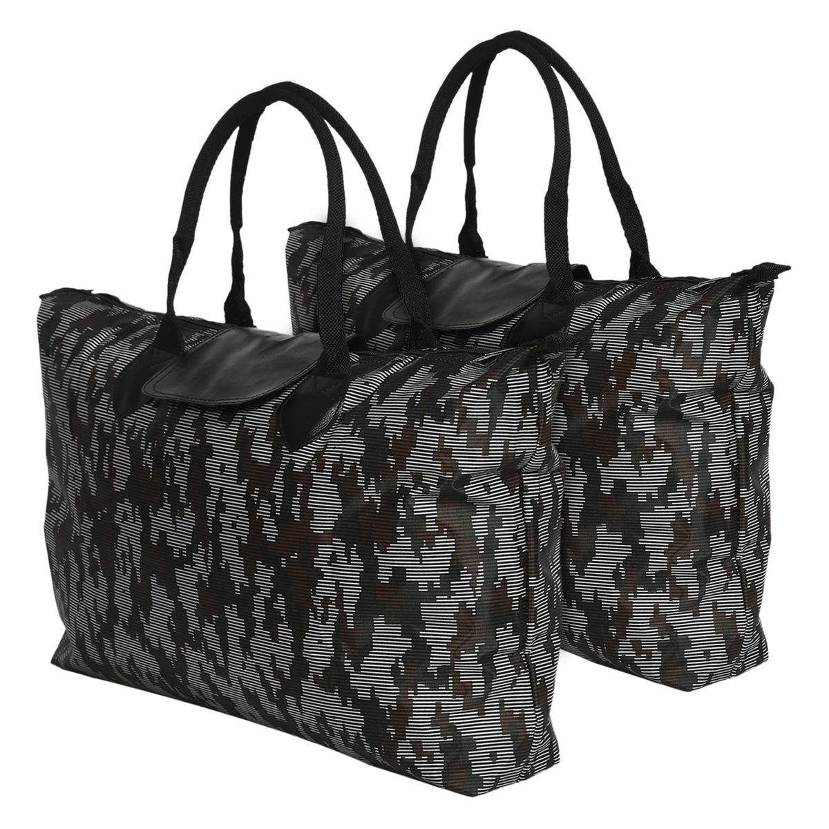 Kuber Industries Camouflage Print Rexine Shopping Bags/Grocery Bag for Carry Grocery, Fruits, Vegetable with Handles Pack of 2 (Black) 54KM4022