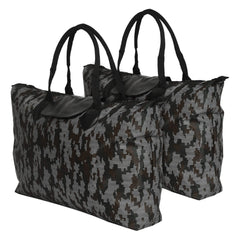 Kuber Industries Camouflage Print Rexine Shopping Bags/Grocery Bag for Carry Grocery, Fruits, Vegetable with Handles Pack of 2 (Black) 54KM4022