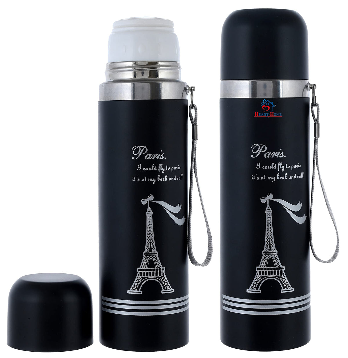 Heart Home Insulated Double Wall Stainless Steel Leak Proof BPA Free Water Bottle/Flask, 500ml-Pack of 2 (Black)