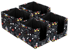 Kuber Industries Disney Mickey Print Non-Woven Fabric 4 Pieces Foldable Cloth Storage Boxes Organizer for Wardrobe With Handle (Black)-KUBMART16075