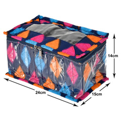 Heart Home Navajo Printed Laminated PVC Jewellery Organiser, Storage Bag for Necklace, Earrings, Rings, Bracelet With 10 Transparent Pouches- Pack of 2 (Blue)-50HH01195