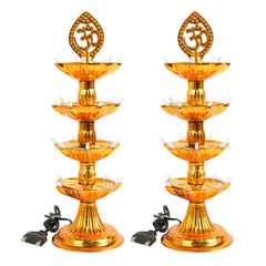 Heart Home Diwali Lights | Diwali String Light For Décor | Lights for Christmas | Lights for Navratri | Pooja Light For Diwali | Lights for Indoor | LED 4 Layer Diya Stand | Pack of 2 | Golden