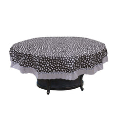 Heart Home Dot Printed 72 Inch 6 Seater PVC Round Table Cover with Lace Border (Black & White)-HS43HEARTH26596