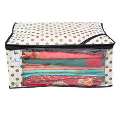 Kuber Industries Polka Dot Design 3 Piece Non Woven Fabric Saree Cover Set with Transparent Window, Extra Large, Ivory-CTKTC31924