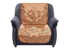 Kuber Industries Floral 6 Piece Velvet 5 Seater Sofa Cover Set - Gold