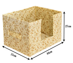 Heart Home Metallic Flower Printed Multiuses Non-Woven Closet Organizer, Storage Bin, Shelf Storage Oragnizer With Handle- Pack of 3 (Ivory)-HS43HEARTH26371