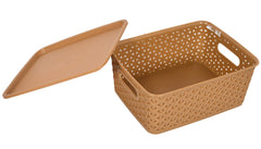 Fun Homes Plastic 3 Pieces Small Size Multipurpose Solitaire Storage Basket with Lid (Multi)