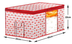 Kuber Industries Dot Printed Multiuses Non Woven Underbed/Storage Bag/Organizer With Transparent Window & Handle Pack of 2 (Pink)-46KM0591