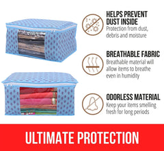 Kuber Industries Floral Print Non-Woven Foldable Saree Cover|Clothes Storage For Saree, Lehenga, Suit With Top Transparent, Pack of 9 (Sky Blue)