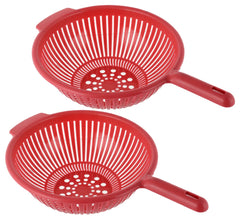 Heart Home Multifunctional Plastic Drain Strainer, Colander, Washing Basket for Home Kitchen Supplies With Handle- Pack of 2 (Red)-50HH01839