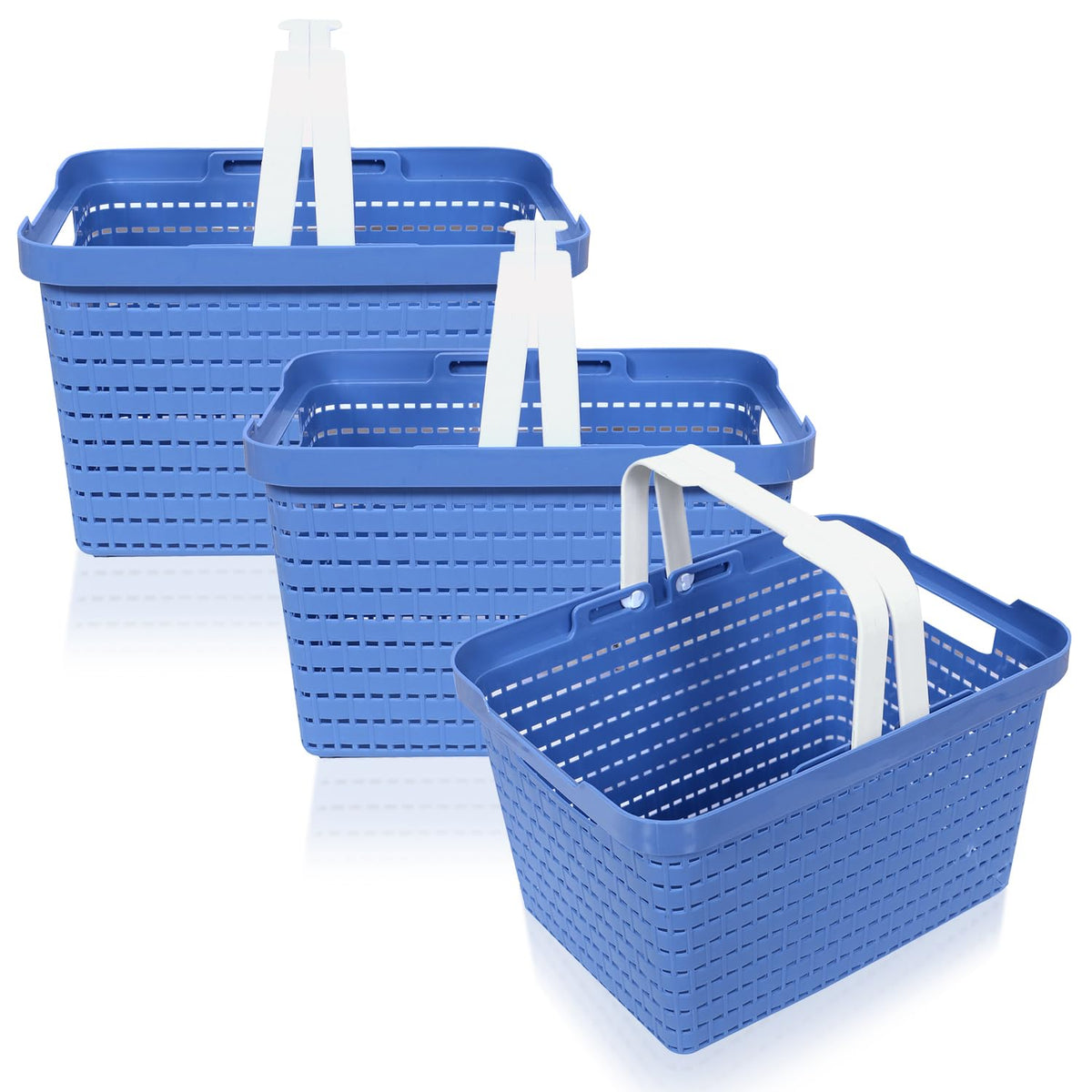 Kuber Industries Basket | Plastic Storage Basket for Fruits | Storage Basket for Picnic | Storage Basket for Kitchen | Stationery Storage Basket | FLORA-333 | Pack of 3 | Blue