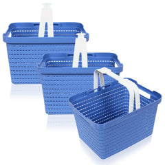 Kuber Industries Basket | Plastic Storage Basket for Fruits | Storage Basket for Picnic | Storage Basket for Kitchen | Stationery Storage Basket | FLORA-333 | Pack of 3 | Blue