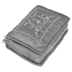 Heart Home Embroidery Design Satin Jewellery Organizer For Small Jewellery With 4 Pouches Pack Of 2 (Grey) 54HH4069.