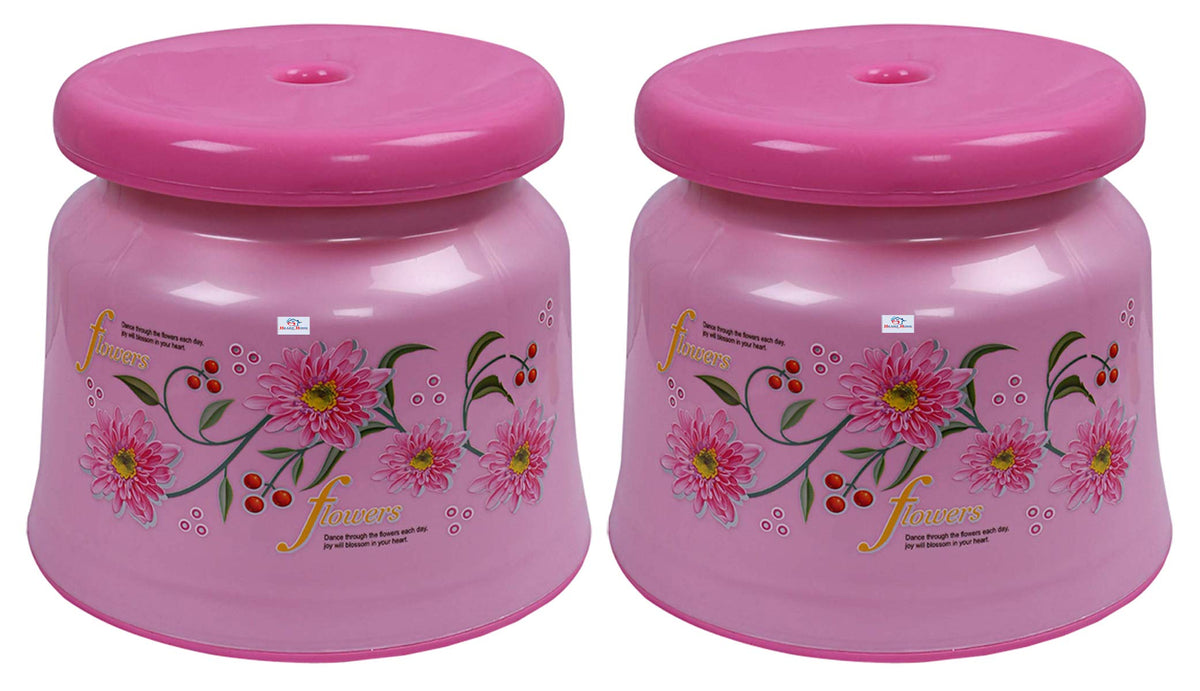 Heart Home Round Strong Plastic Stool or Bathroom seat (Pink)- Pack of 2